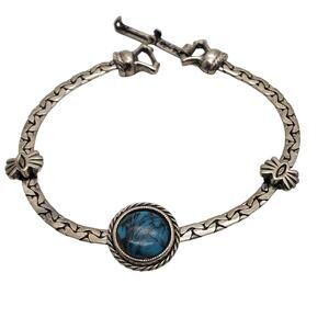 Goldette Silver Tone Bracelet Faux Turquoise Southwest Boho Chain Vintage 1960s